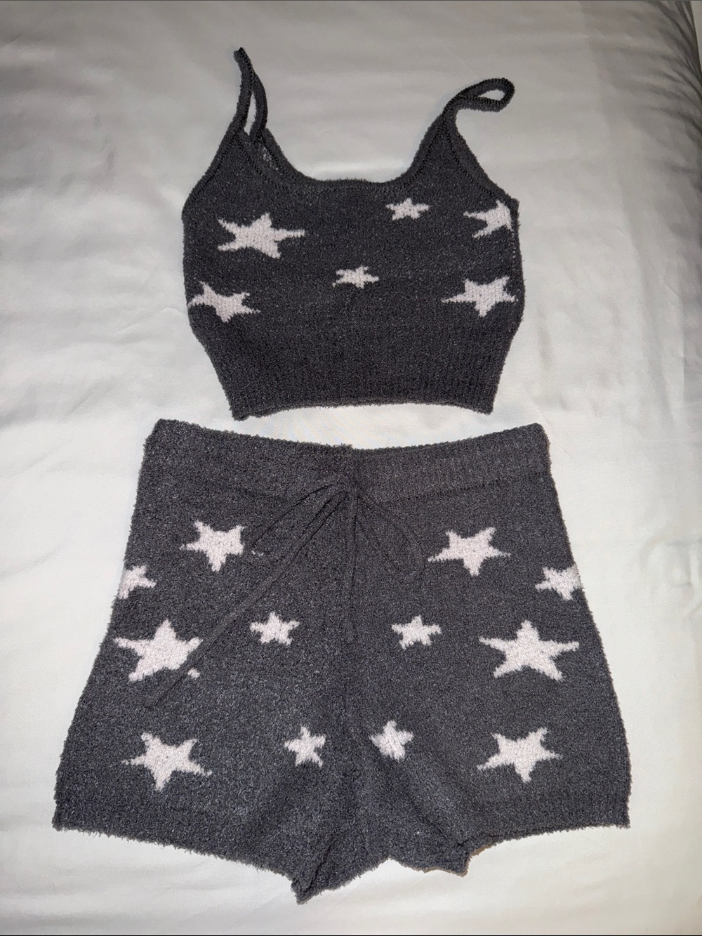 Garage 2 piece Cozy Star Knit Tank & Shorts Set - Charcoal/White